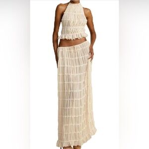 Women's Backless Halter Tank Top and Pleated Retro Chiffon Long Maxi Skirt set